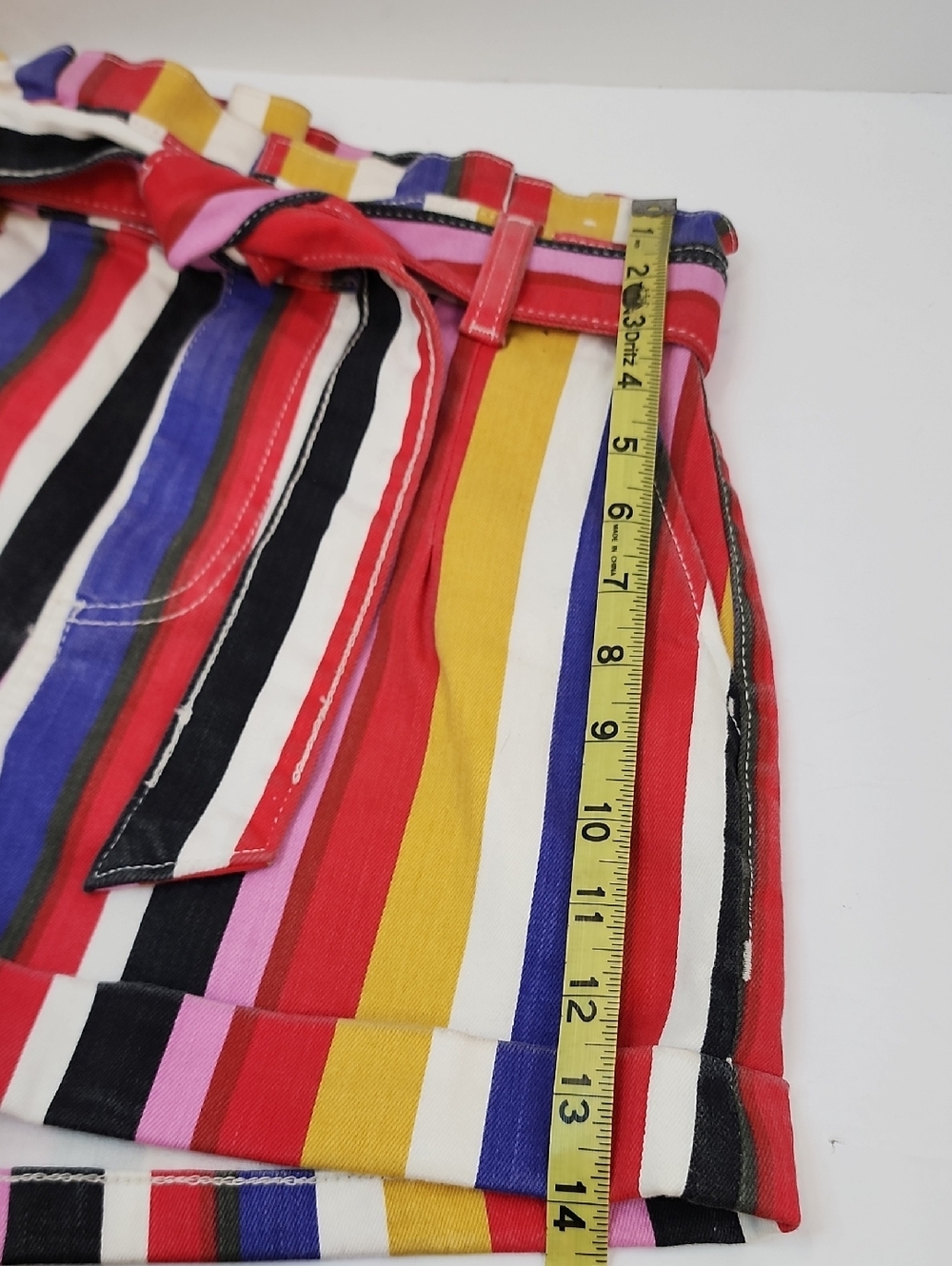 Express Multicolor Striped High-Waist Tie-Belt Deim Shorts Size 2 - Picture 7 of 10